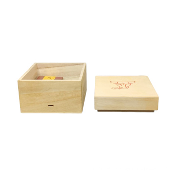 Wholesale Matte Natural Color Storage Wood Packaging Silk Print Custom Logo Small Square Rustic Wooden Box